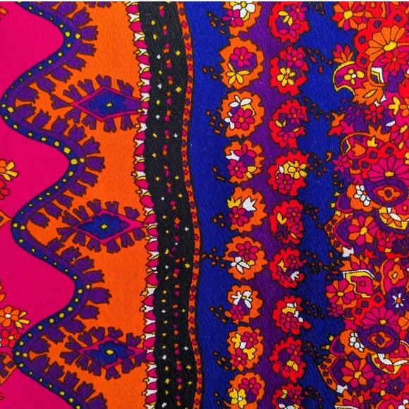 Handmade HAWAIIAN Fabric Crepe MAXI SKIRT Squiggly Stripe Floral Vintage 1970's - Picture 1 of 7